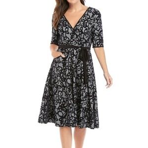 Gabby Skye Scribble Jacquard Faux Wrap Dress